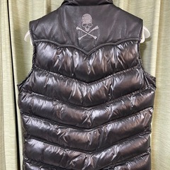 ダウンベスト JACKROSE ジャックローズ　サイズL 豚革　ブラック レザー アウター ベスト L ダウンベスト 黒 ナイロンの画像