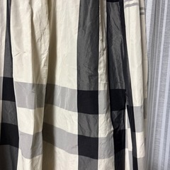 【M-L】オフホワイト　チェック　ナイロン　ロングスカート の画像