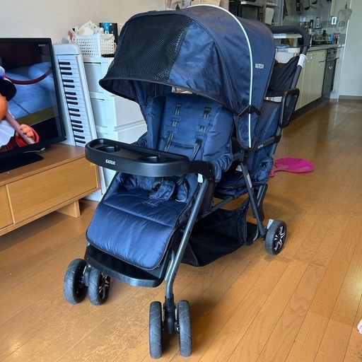 カトージ 二人乗りベビーカー 二人でゴー（ネイビー）後席＋キッズボードで座っても立っても乗れる2WAY仕様　KATOJI