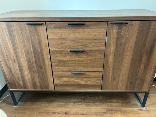 木製キャビネット ダークウッド 2扉3引き出し