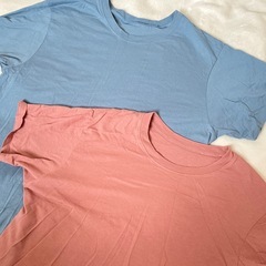 試着のみ  美品GU メンズM 綿100% Tシャツ 2枚セット ブルー ピンクの画像