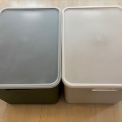 蓋付き収納ケース緑・グレーの画像