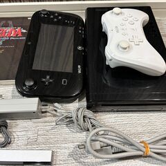 ゲーム機 WiiU 本体　ブラック 32GBモデル　動作正常　ゼルダ カービィなど ソフト　Wiiリモコン　プロコン付きの画像