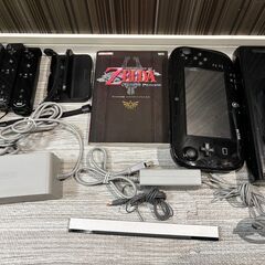 ゲーム機 WiiU 本体　ブラック 32GBモデル　動作正常　ゼルダ カービィなど ソフト　Wiiリモコン　プロコン付きの画像