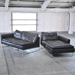 最高級 定価80万 ナツッジイタリア Italsofa コーナーソファセット 本革 濃茶色 セパレート カウチ リビング ラウンジ イタルソファ Natuzzi italiaの画像