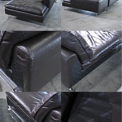 最高級 定価80万 ナツッジイタリア Italsofa コーナーソファセット 本革 濃茶色 セパレート カウチ リビング ラウンジ イタルソファ Natuzzi italiaの画像