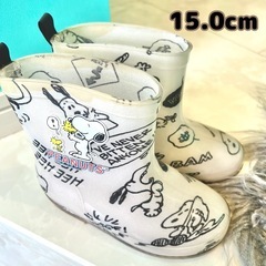 【15cm】長靴　レインブーツ　レインシューズ　スヌーピー　白