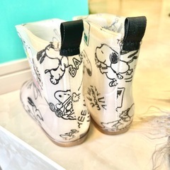 【15cm】長靴　レインブーツ　レインシューズ　スヌーピー　白の画像