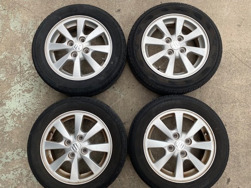 香川県　4本セット　ダイハツ　スズキ　純正　14インチ　アルミホイール　タイヤ2023年　6分山 155/65R14 何にでも使えます。　タント　ムーヴ　コンテ　ココア　ワゴンR スペーシア　パレット　ラパン　エブリィ　ハイゼット等