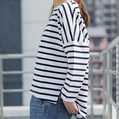 ボーダー長袖カットソー Lサイズの画像