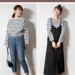 ボーダー長袖カットソー Lサイズの画像