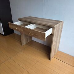 未使用訳あり 引出し付きデスク 幅90 北欧ナチュラルヴィンテージ 引き出し 収納 棚 ライトブラウン PCデスク パソコンデスク パソコン台の画像