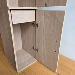 未使用訳あり ミラー付きスリムシューズラック幅27　フレンチカントリー　ナチュラル　下駄箱 シューズボックス ミラー付きシューズラックの画像