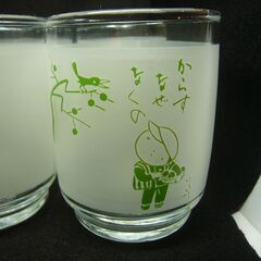 【グラス】童謡コップ６個セット「雨（雨がふります雨が降る）」「七つの子（からすなぜなくの）」【昭和レトロ・リユース品】（わらべ歌）の画像