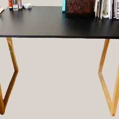 デスク ブラック 幅86cm スチール×木製の画像