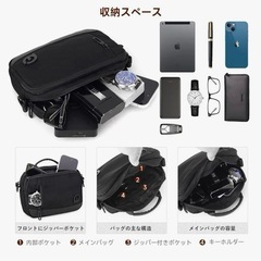 新品未使用　シンプルブラック　ミニショルダーバック　多機能バック　男女兼用　ポケット収納の画像
