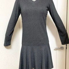 O最終処分大セール！春/秋 ダークグレー フレアワンピースの画像