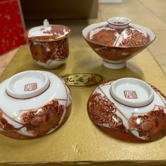 無料で差し上げます。未使用新品　九谷焼　子供祝い膳セット　女の子用　3セットまとめて引き取り希望の画像
