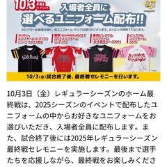 10月3日最終戦 ホークスvsオリックス 指定席引換券ペアチケットの画像