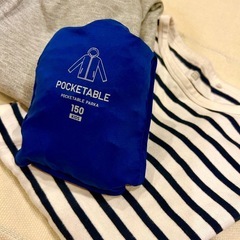 👕【ユニクロ3点セット】サイズ150／男の子向け🧒 – ボーダー長袖＆グレースウェット＆軽量ネイビーポケットパーカーの3点セット✨ –の画像