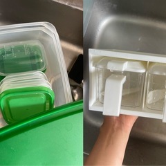 キッチン用品まとめ皿、ボウル、収納ボックス、食器、の画像