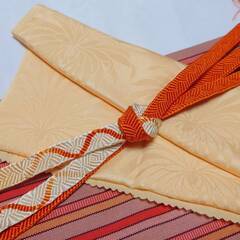 帯揚げ　帯締め　セット　オレンジ　平組　綸子　普段着　小紋　紬　色無地　USED　バイカラー　ツートンの画像