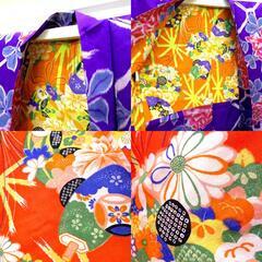 羽織 アンティーク 銘仙 長羽織 紫 グレー ピンク 緑 薔薇 昔羽織 レトロモダン 正絹 明治・大正ロマン モダン 和洋ミックス  身丈91.1cm【中古】 【キモノオフ野々市若松店】の画像