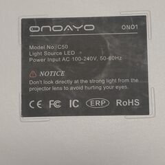 【美品】ONNAYO プロジェクター ON01（C50）1920×1080フルHD/最大200インチ投影/LED光源/HDMI×2・USB×2・Bluetooth対応/リモコン・電源ケーブル付属/家庭用・映画鑑賞・ゲームに最適の画像