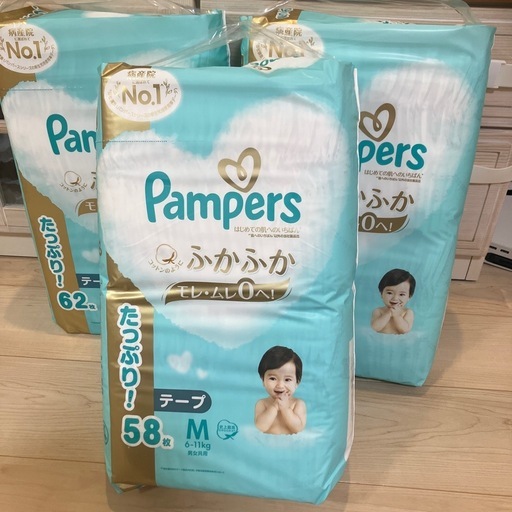 パンパースふかふかテープM58枚入り×3袋 工場 Pampers Mサイズ テープ 58枚