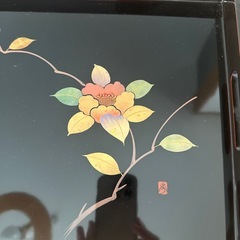 未使用　溜塗　山茶花　長手盆の画像