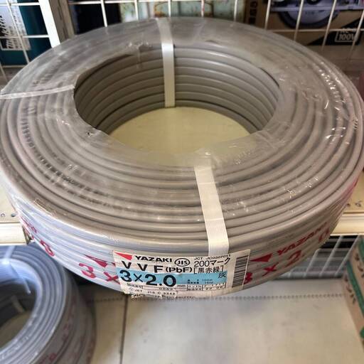 H 未使用 矢崎 YAZAKI 200マーク VVF3×2.0mm 黒赤緑 100m 22年製 電線 ケーブル 40921K02　ジ