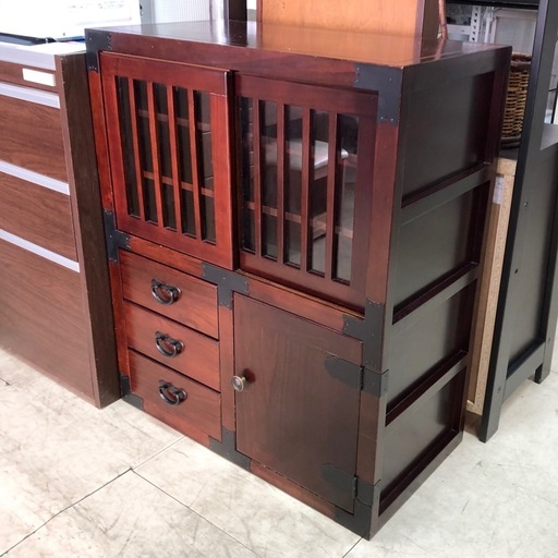 和家具 キャビネット 和モダン ガラス扉 引き出し 扉 引き戸 木製 金具 おしゃれ 収納棚 飾り棚