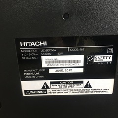 1080HD HITACHI 32”テレビ(HDMI ケーブル付きの画像