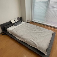 RASIK LED照明付きステージベッド『RELAIR リレア』 ストーングレー　マットレス付き　ローベッド　セミダブルの画像