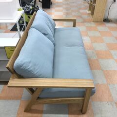 【ジャングルジャングル石川金沢店】  3人掛けソファー 木製/アイスブルー W170×D83×H69 クリーニング済み												の画像