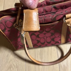 コーチ ハンドバッグ シグネチャー キャンバス レザー レッド coachの画像