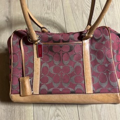 コーチ ハンドバッグ シグネチャー キャンバス レザー レッド coachの画像