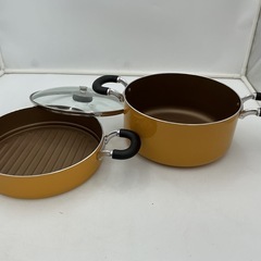 両手鍋＋グリル鍋＋ガラス蓋の3点セットの画像