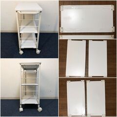 YAMAZEN マルチワゴン MMG-7030C ホワイト 作業台 可動棚2枚 5段階高さ調節可能・キャスター（ロック2ヶ所）付きキャビネット 山善の画像