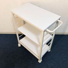 YAMAZEN マルチワゴン MMG-7030C ホワイト 作業台 可動棚2枚 5段階高さ調節可能・キャスター（ロック2ヶ所）付きキャビネット 山善の画像