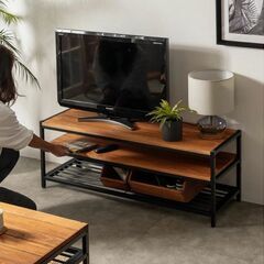【家具3点セット】天然木無垢材×ブラックアイアン [TABAS] テレビボード・3段シェルフ・ハンガーラックの画像