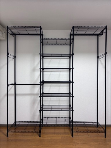 スチールブラックハンガーラック トップス&スカート用　11段 左右20個フック付