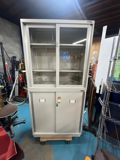 引き違い ガラス書庫 スチール書庫 スチールキャビネット 鍵付き書庫 カギ付き書庫 本棚 収納庫 上下セット オカムラJOIFA308