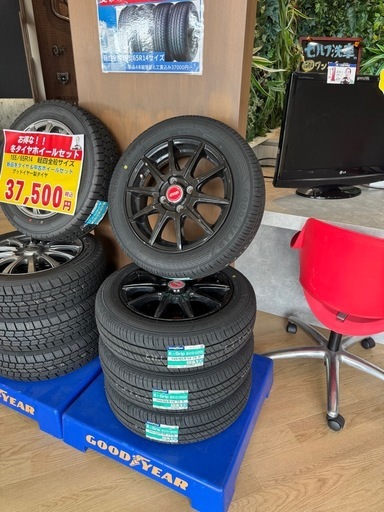 激安 新品夏タイヤ中古アルミホイールセット155/65r14 タント