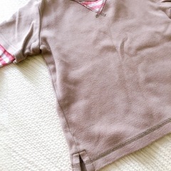 ⑤ロングTシャツ　90サイズ　ブラウン×ボーダーの画像