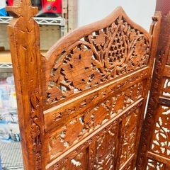 【武蔵小山店】 パーテーション 衝立 ついたて 間仕切り 木製 彫刻 アンティーク エスニック インド家具 アジアン家具 折りたたみ スクリーン partition folding screen divider wooden carving antique ethnic indian furniture asian furniture folding screen の画像