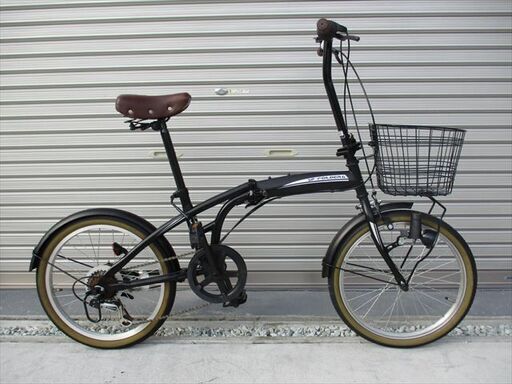 E519　★　14800円★　折りたたみ中古自転車　ブラック　LEDダイナモライト　６段　カゴ付き【20インチ 】