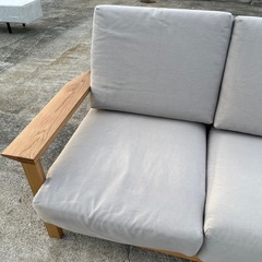 【無印良品】ソファ　2人掛けソファ　木目　グレー　【幅148×奥行96×座面高36××背面高さ82.5】の画像