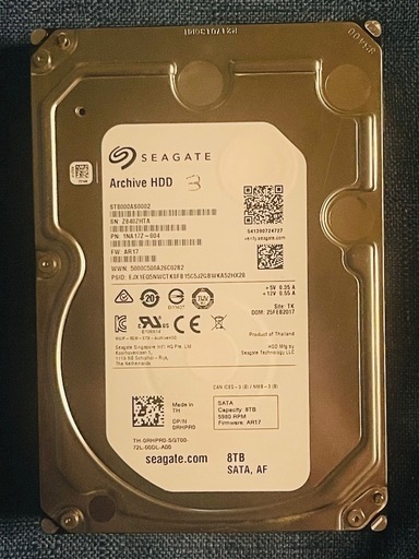 PCパーツ Seagate Archive HDD 8TB ST8000AS0002