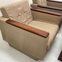 応接セット　５点組　１人掛けソファー４脚+センターテーブル　布張り (日焼け染みあり)　■U-993の画像